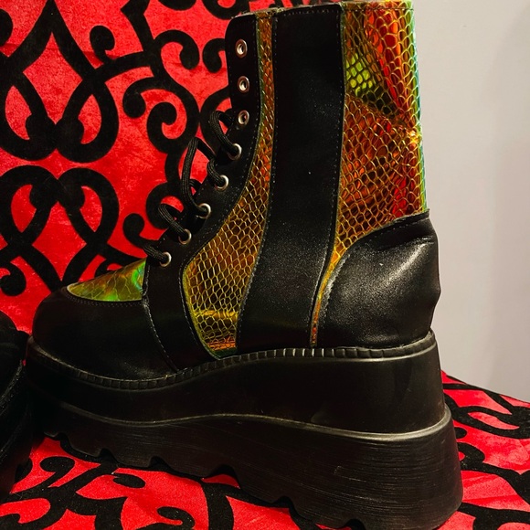 Women’s Platform Chunky Sole Iridescent Boots - Picture 4 of 13